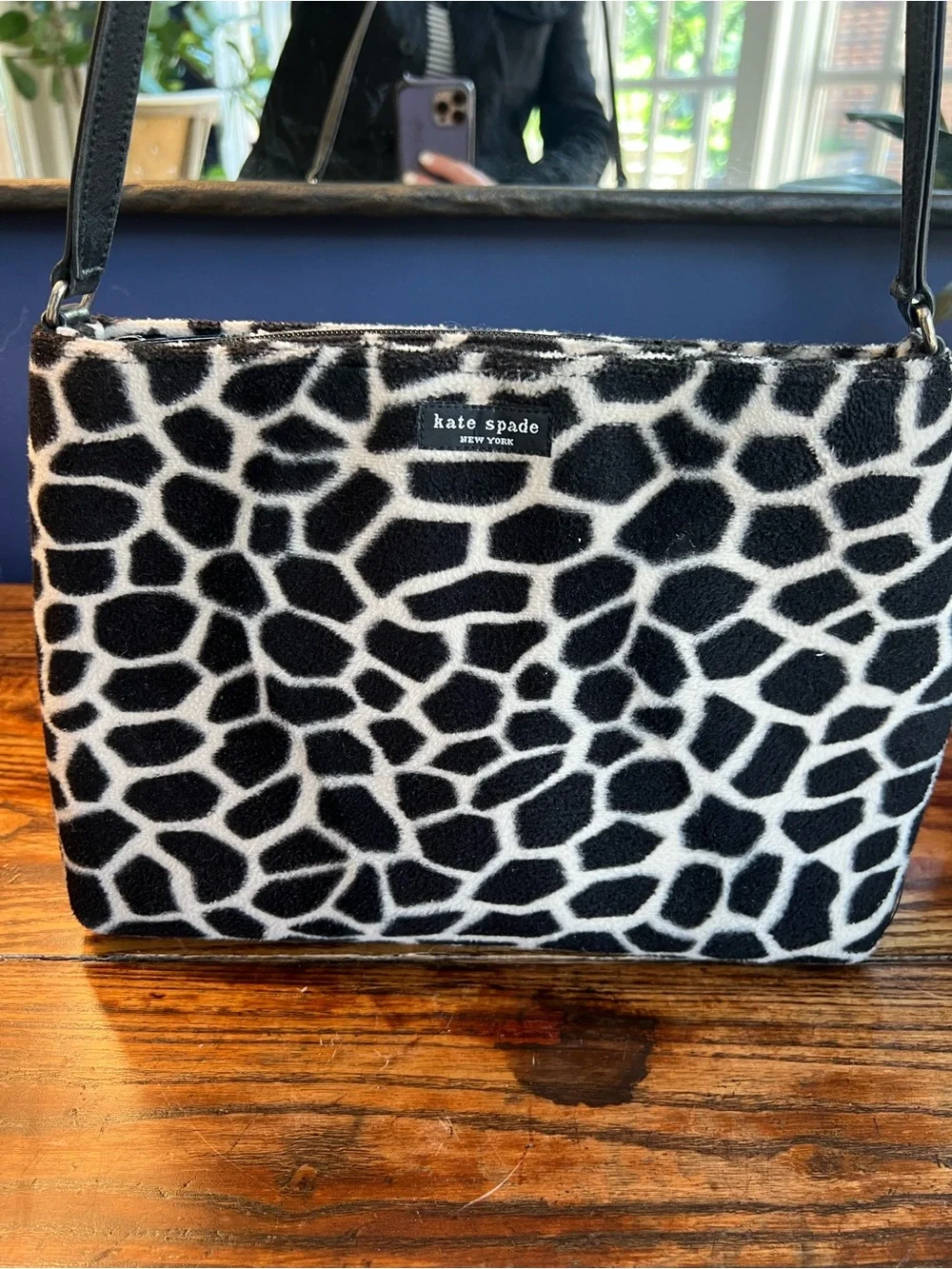 kate spade Black & White Giraffe-Pattern Shoulder Bag Vintage USA made